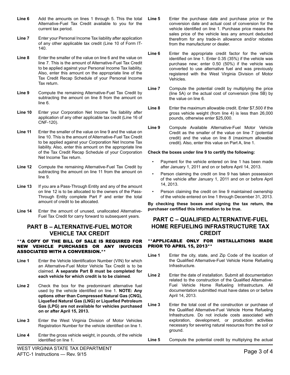 Download Instructions for Schedule AFTC1 Alternative Fuel Tax Credit