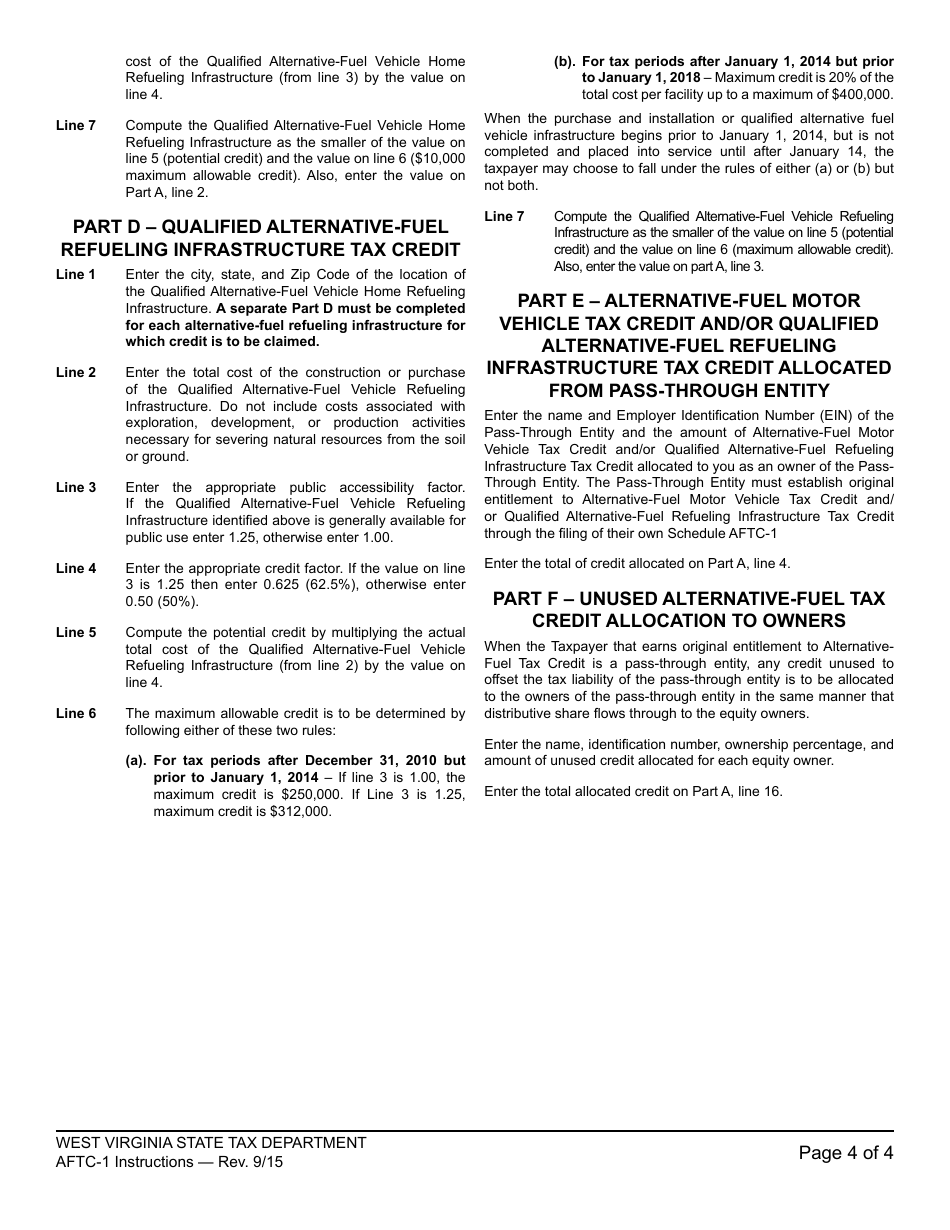 Instructions for Schedule AFTC-1 Alternative Fuel Tax Credit for Periods Beginning on or After January 1, 2015 - West Virginia, Page 4