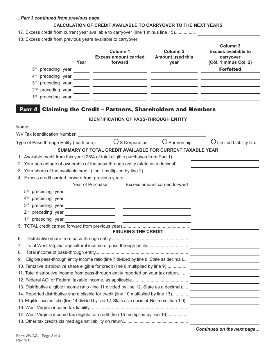 Schedule WV / AG-1 Environmental Agricultural Equipment Tax Credit - West Virginia, Page 3