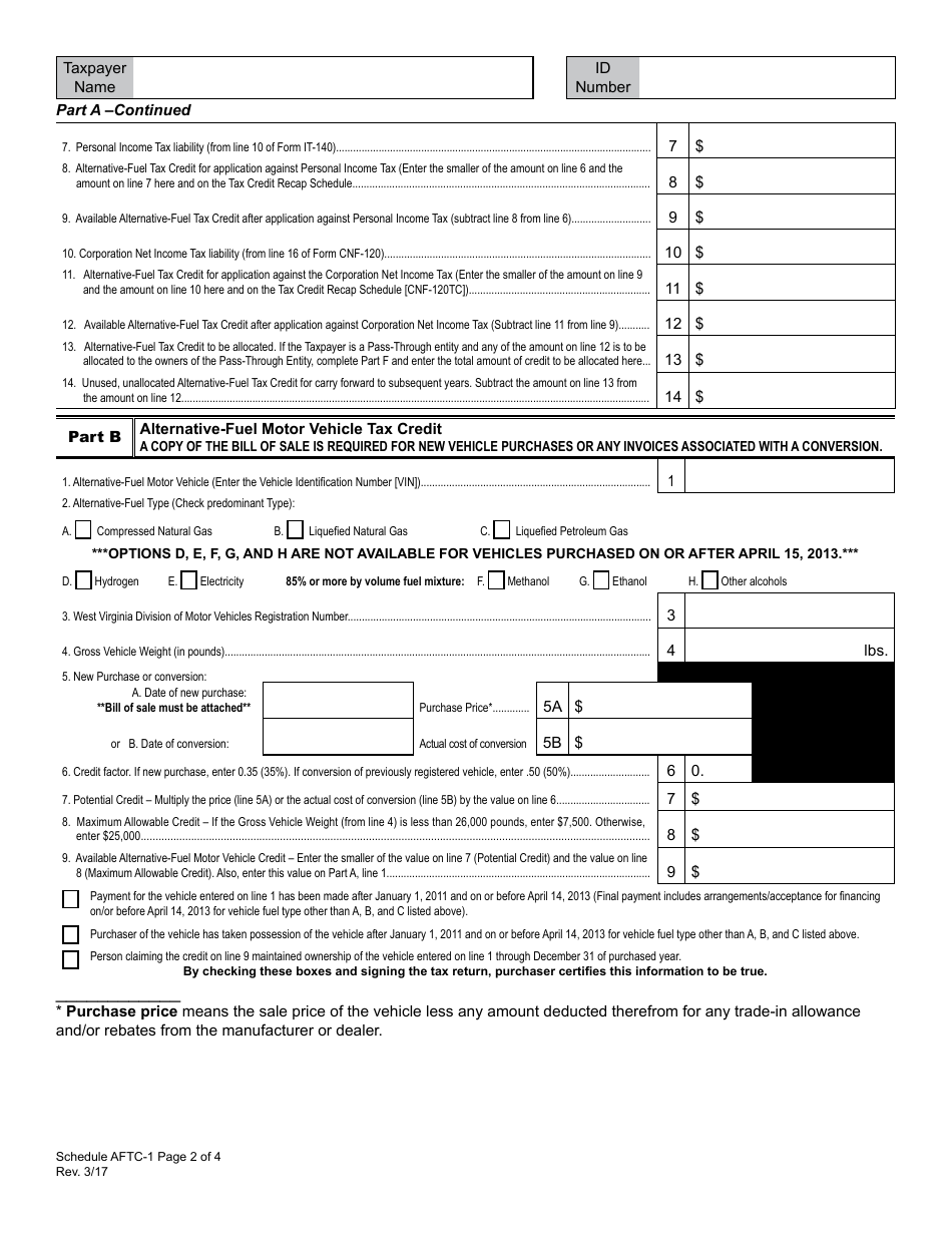 Schedule AFTC-1 Alternative-Fuel Tax Credit for Periods After January 1, 2015 - West Virginia, Page 2