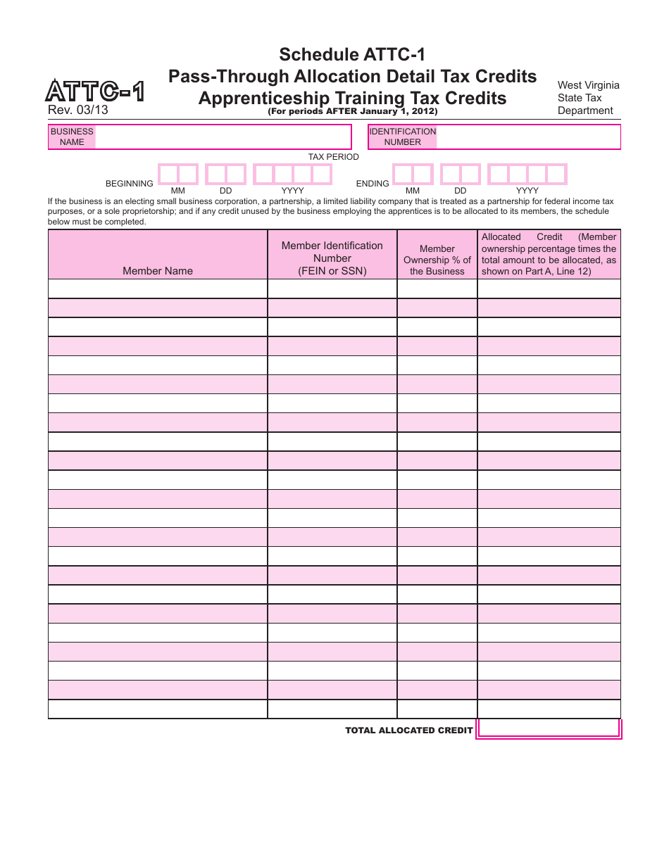 Schedule ATTC-1 Apprenticeship Training Tax Credits for Periods After January 1, 2012 - West Virginia, Page 3