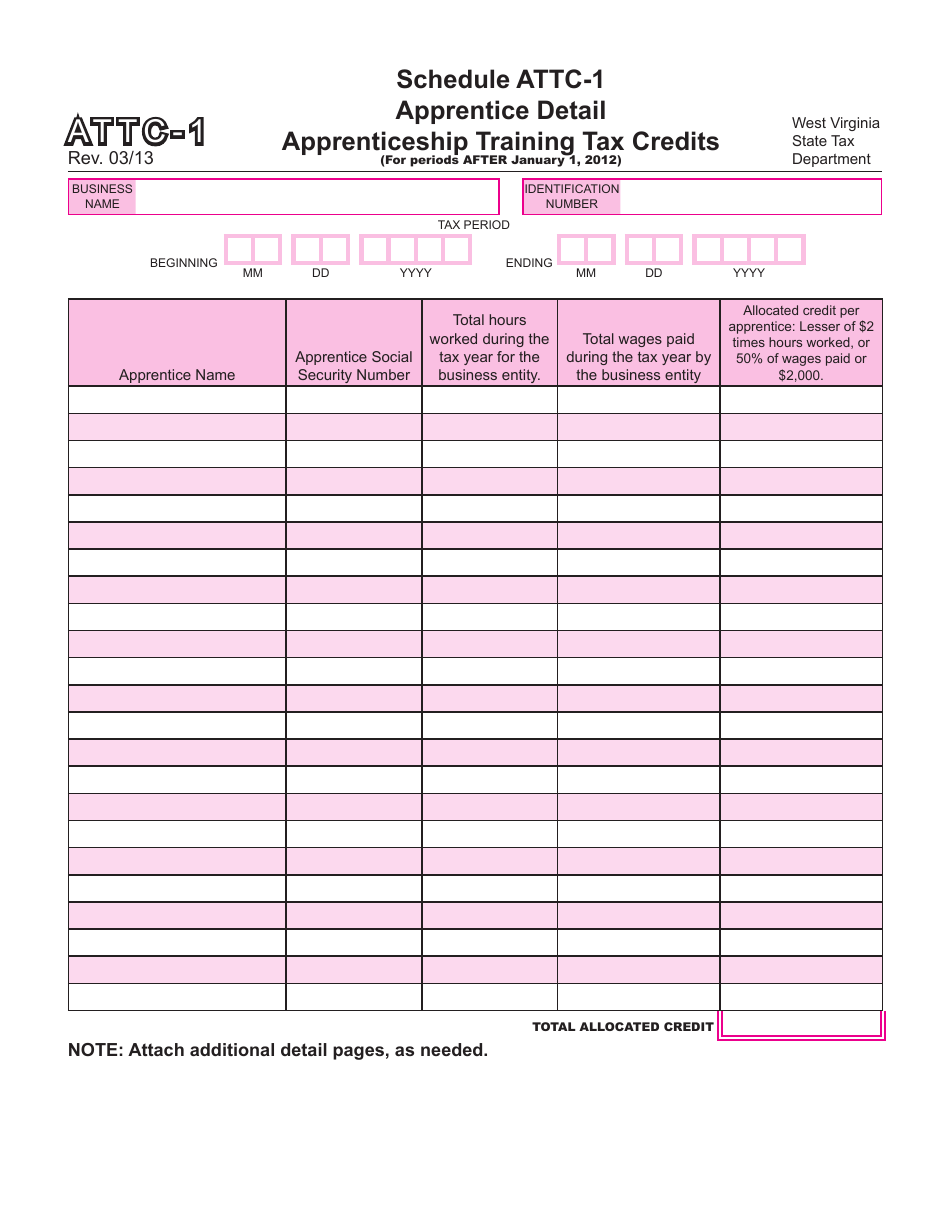 Schedule ATTC-1 Apprenticeship Training Tax Credits for Periods After January 1, 2012 - West Virginia, Page 4