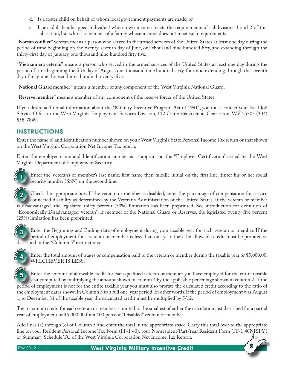 Schedule J West Virginia Military Incentives Credit - West Virginia, Page 3
