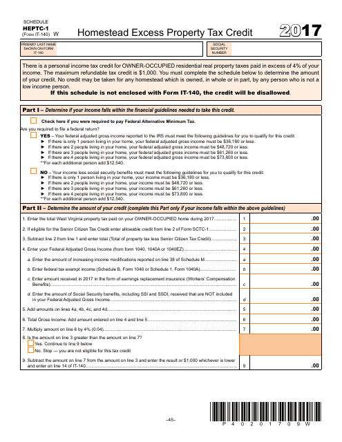 Form IT-140 Schedule HEPTC-1 2017 Printable Pdf