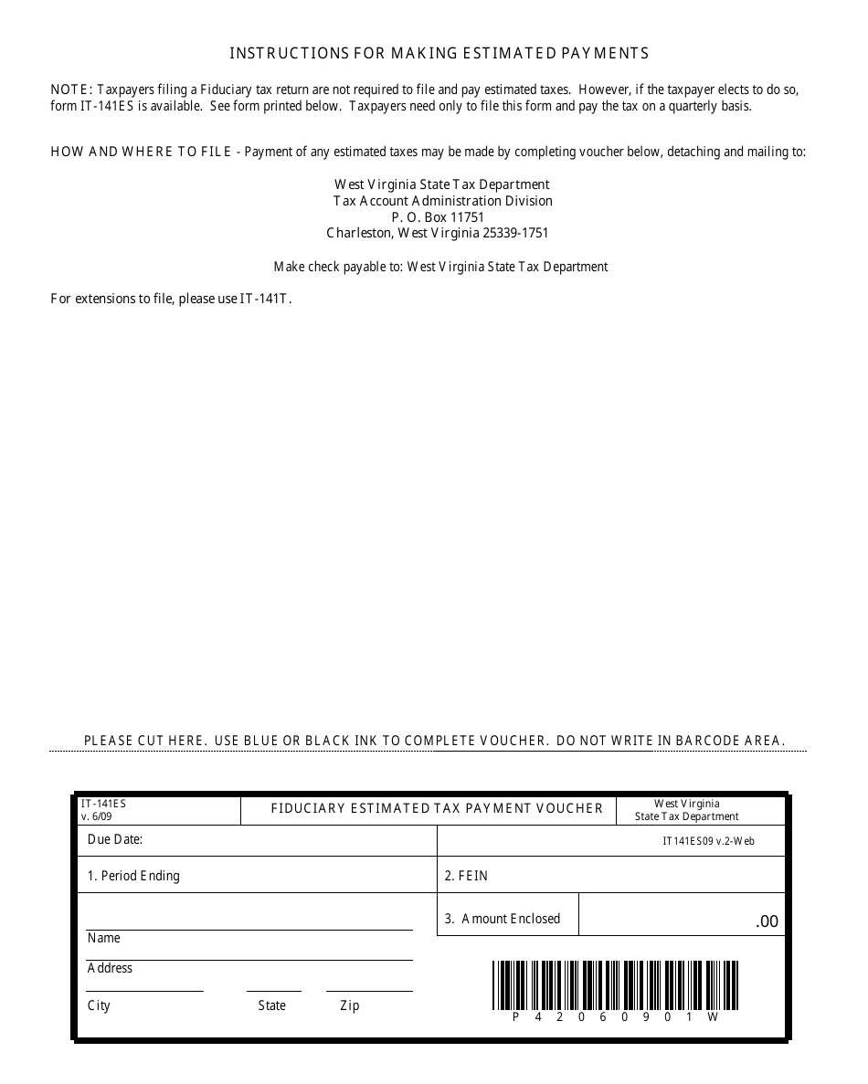 Form IT-141es Fiduciary Estimated Tax Payment Voucher - West Virginia, Page 1