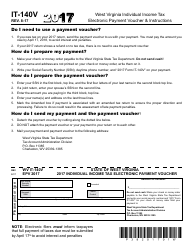 Document preview: Form IT-140v West Virginia Individual Income Tax Electronic Payment Voucher - West Virginia