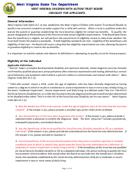 Document preview: Application Form for Approval of Qualified Trust for Children With Autism Form - West Virginia Children With Autism Trust Board - West Virginia