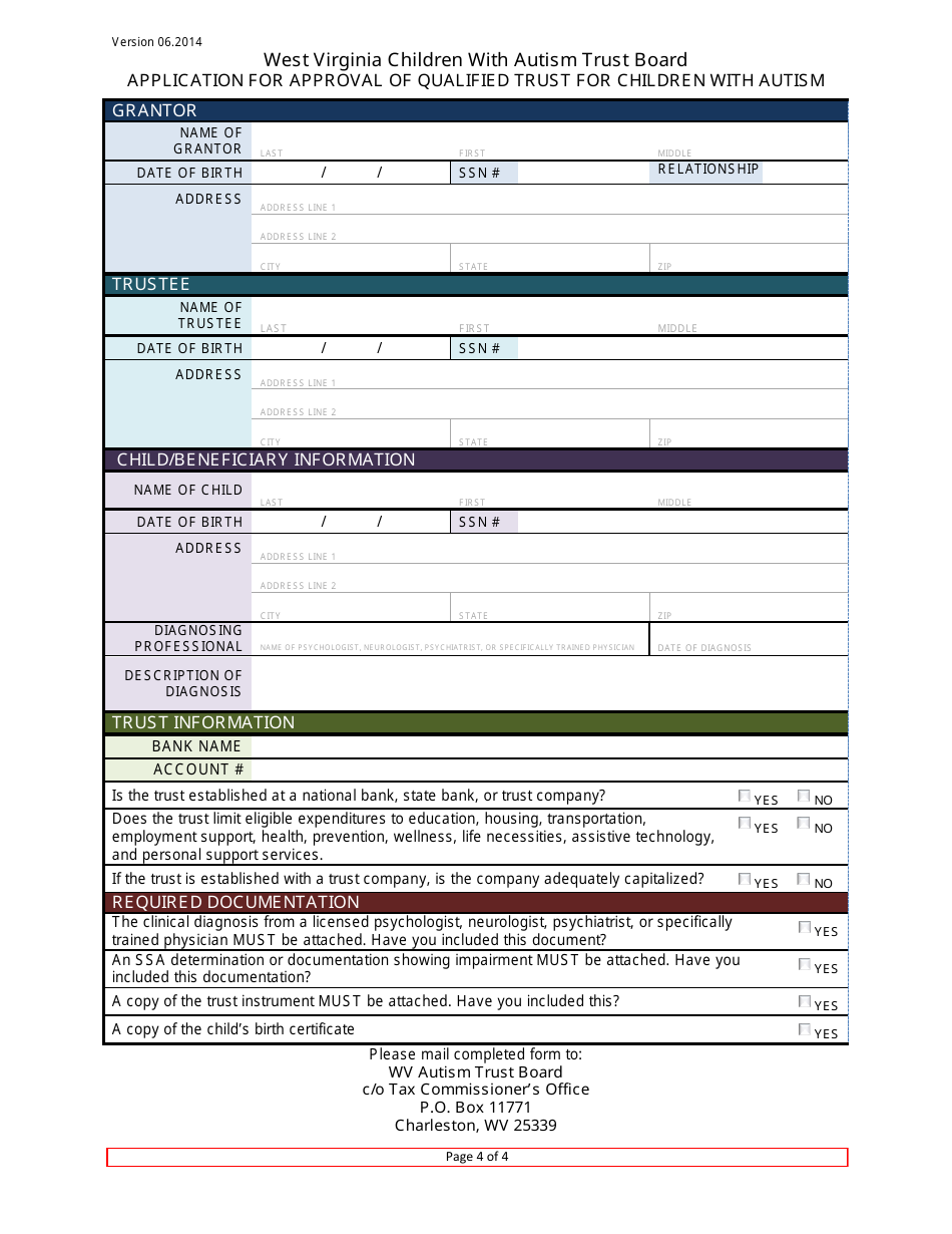 Application Form for Approval of Qualified Trust for Children With Autism Form - West Virginia Children With Autism Trust Board - West Virginia, Page 4