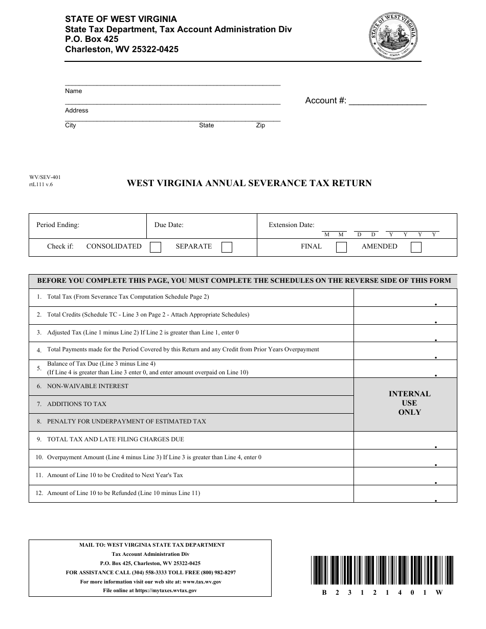 Form WV/SEV401 Fill Out, Sign Online and Download Printable PDF