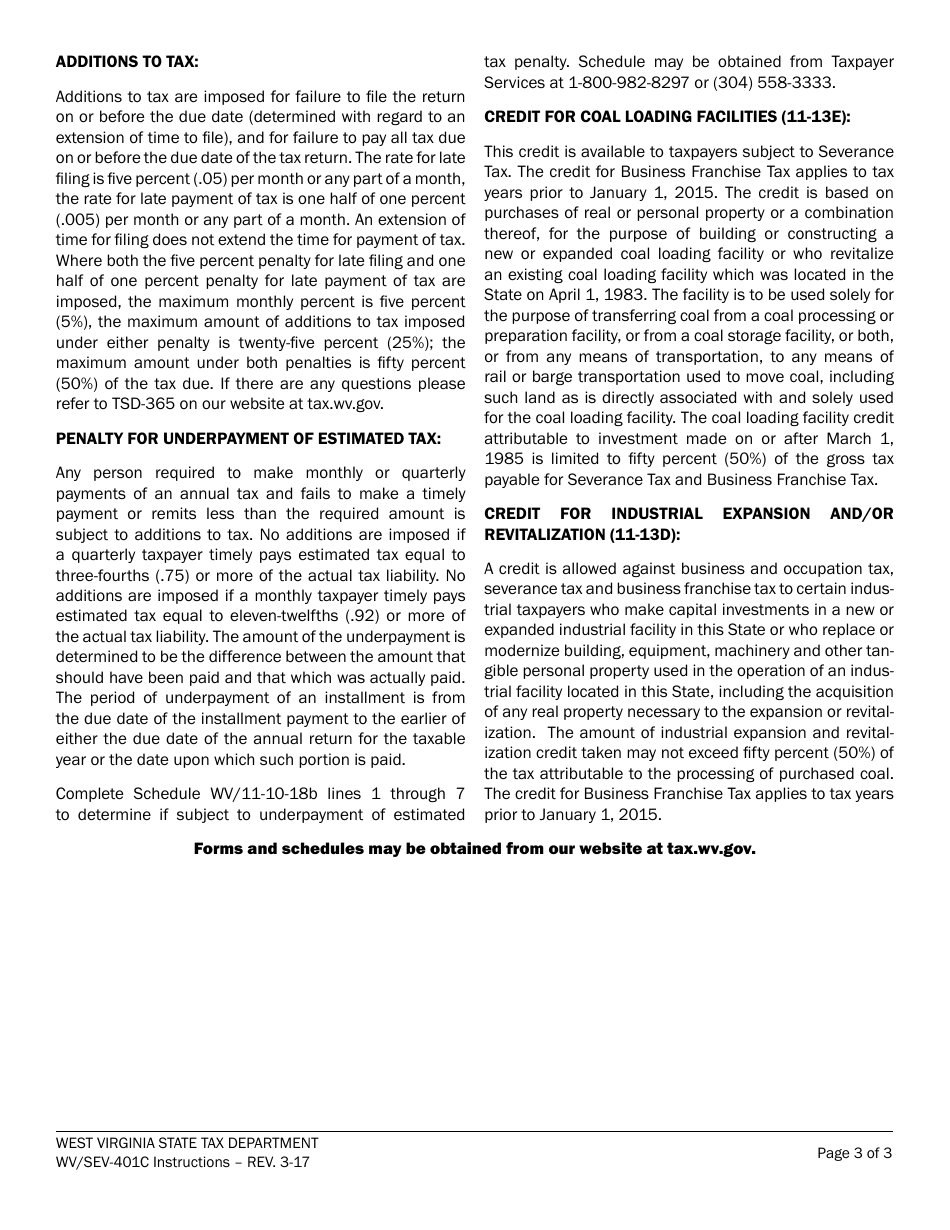 Instructions for Form WV / SEV-401C Annual Coal Severance Tax Return - West Virginia, Page 3