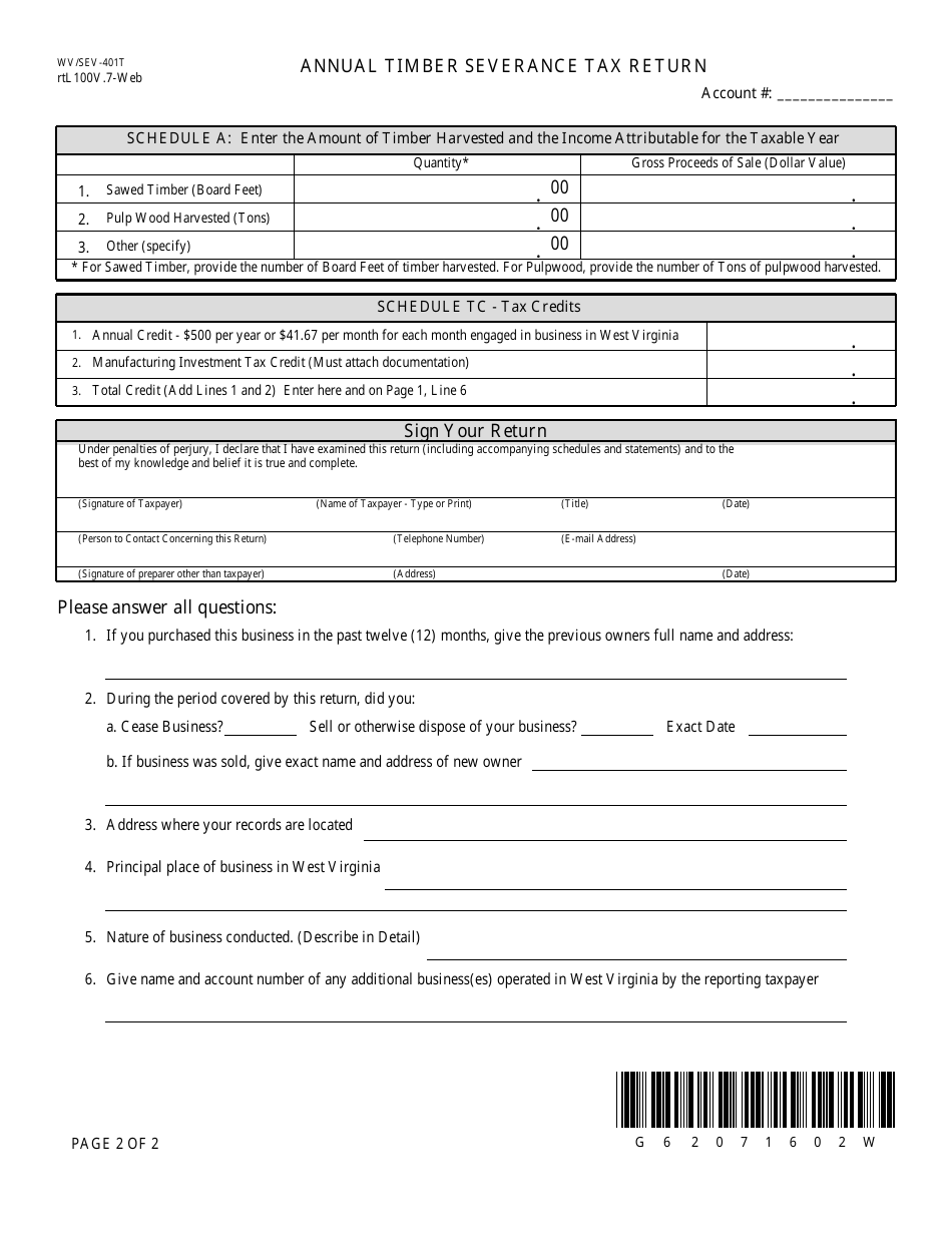 Form WV/SEV-401t - Fill Out, Sign Online and Download Printable PDF ...