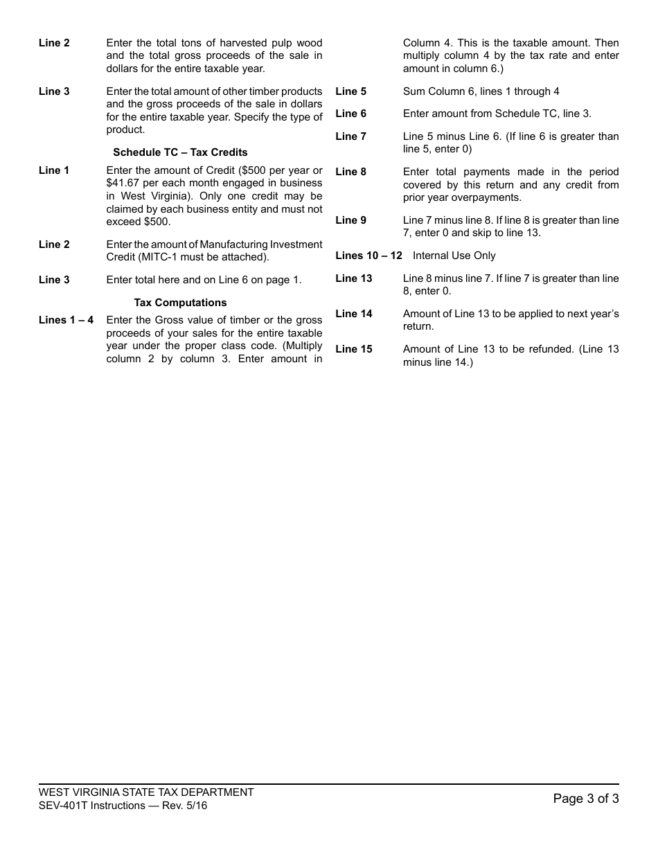 Instructions for Form WV / SEV-401T West Virginia Annual Timber Severance Tax Return - West Virginia, Page 3