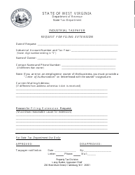 Industrial Taxpayer Request for Filing Extension Form - West Virginia