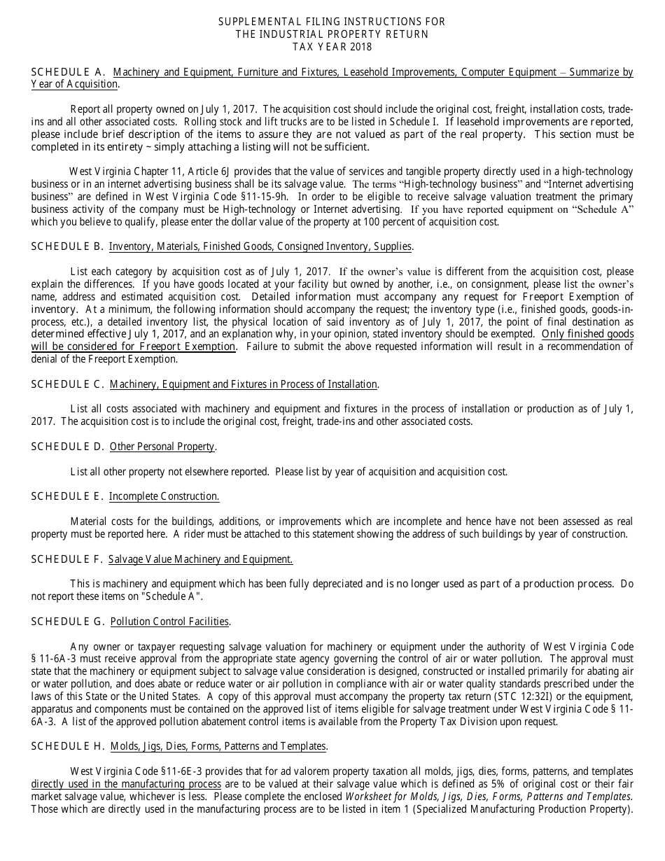 Instructions for Form STC12:32I Industrial Business Property Return - West Virginia, Page 1