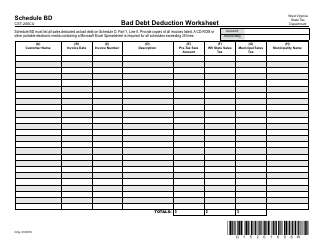 Document preview: Form CST-200CU Schedule BD Bad Debt Deduction Worksheet - West Virginia