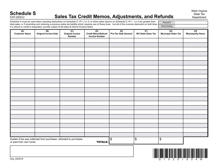 Form CST-200CU Schedule S  Printable Pdf