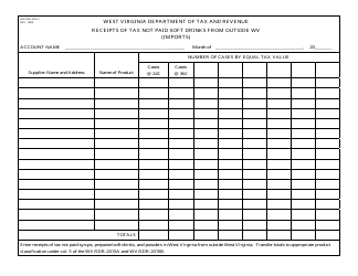 Form WV/SDR-2015-1 Receipts of Tax Not Paid Soft Drinks From Outside Wv (Imports) - West Virginia