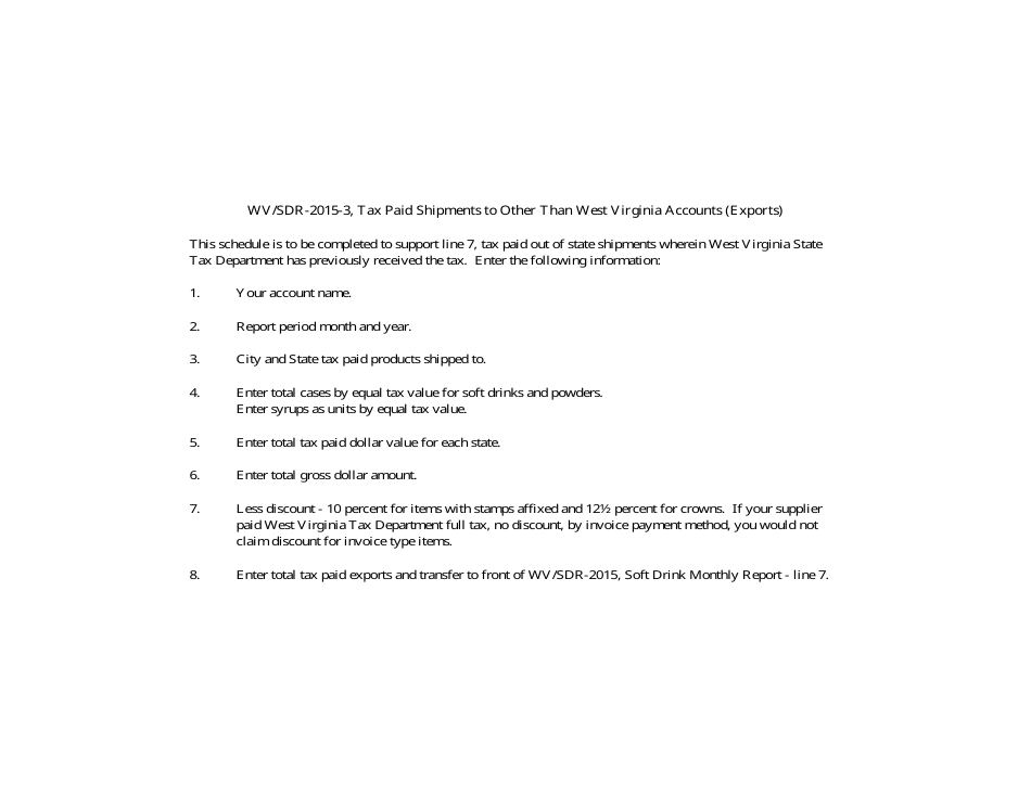 Form WV / SDR-2015-3 Tax Paid Shipments to Other Than Wv Accounts (Exports) - West Virginia, Page 2