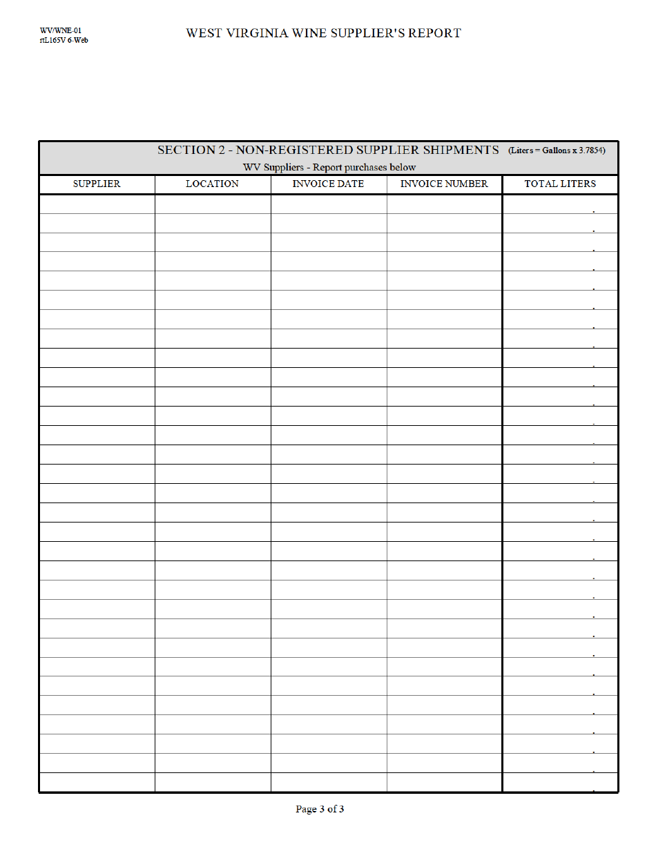 Form WV / WNE-01 West Virginia Wine Suppliers Report - West Virginia, Page 3