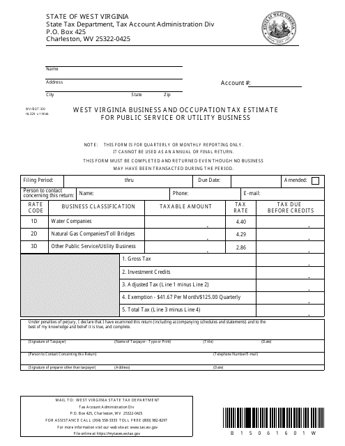 Form WV/BOT-300  Printable Pdf