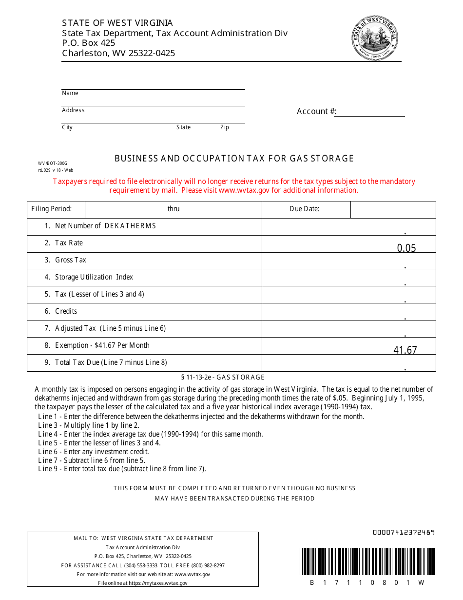 Form WV/BOT-300g Download Printable PDF Or Fill Online Business And ...