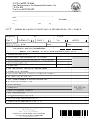 Document preview: Form WV/BOT-301e Annual Business & Occupation Tax Return for Electric Power - West Virginia