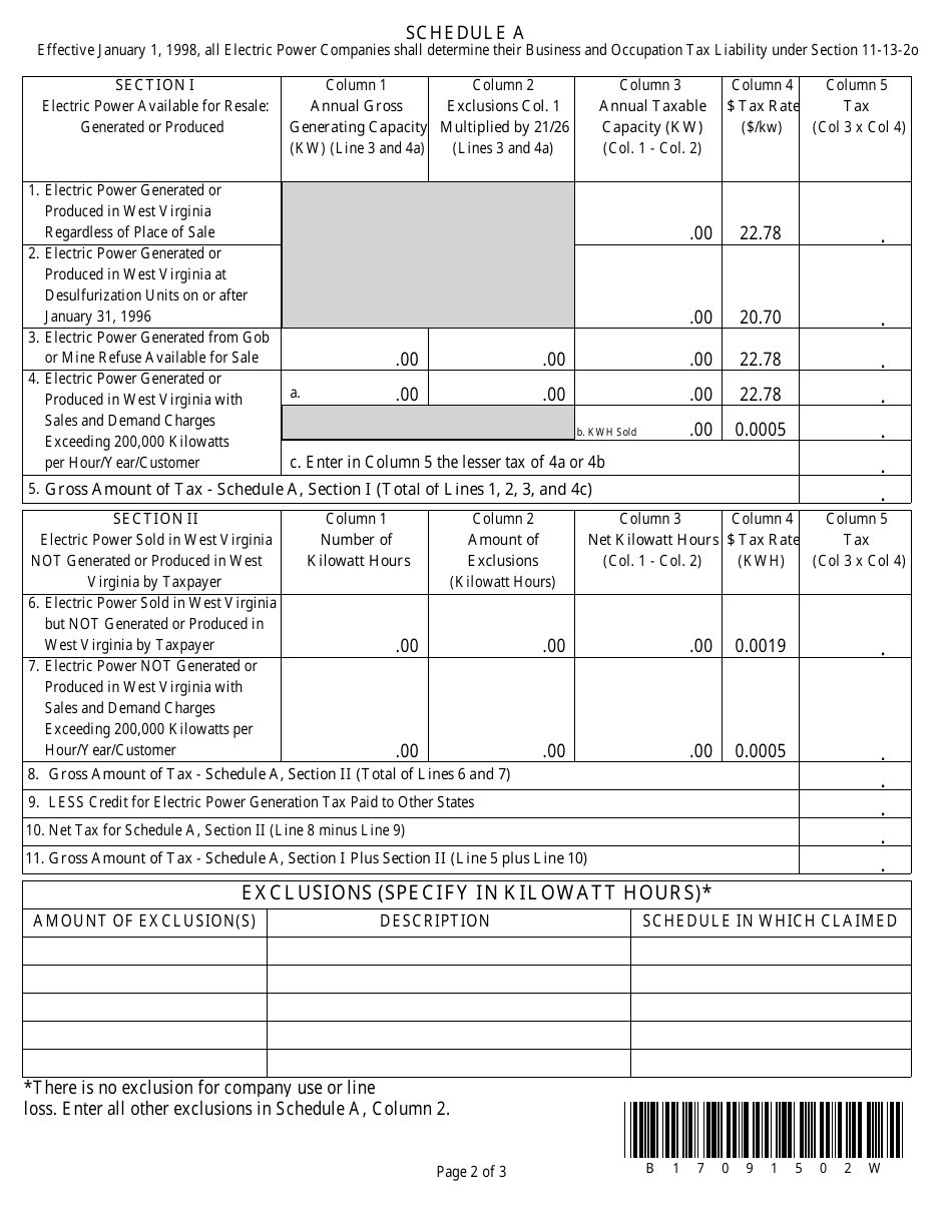 Form WV / BOT-301e Annual Business  Occupation Tax Return for Electric Power - West Virginia, Page 2
