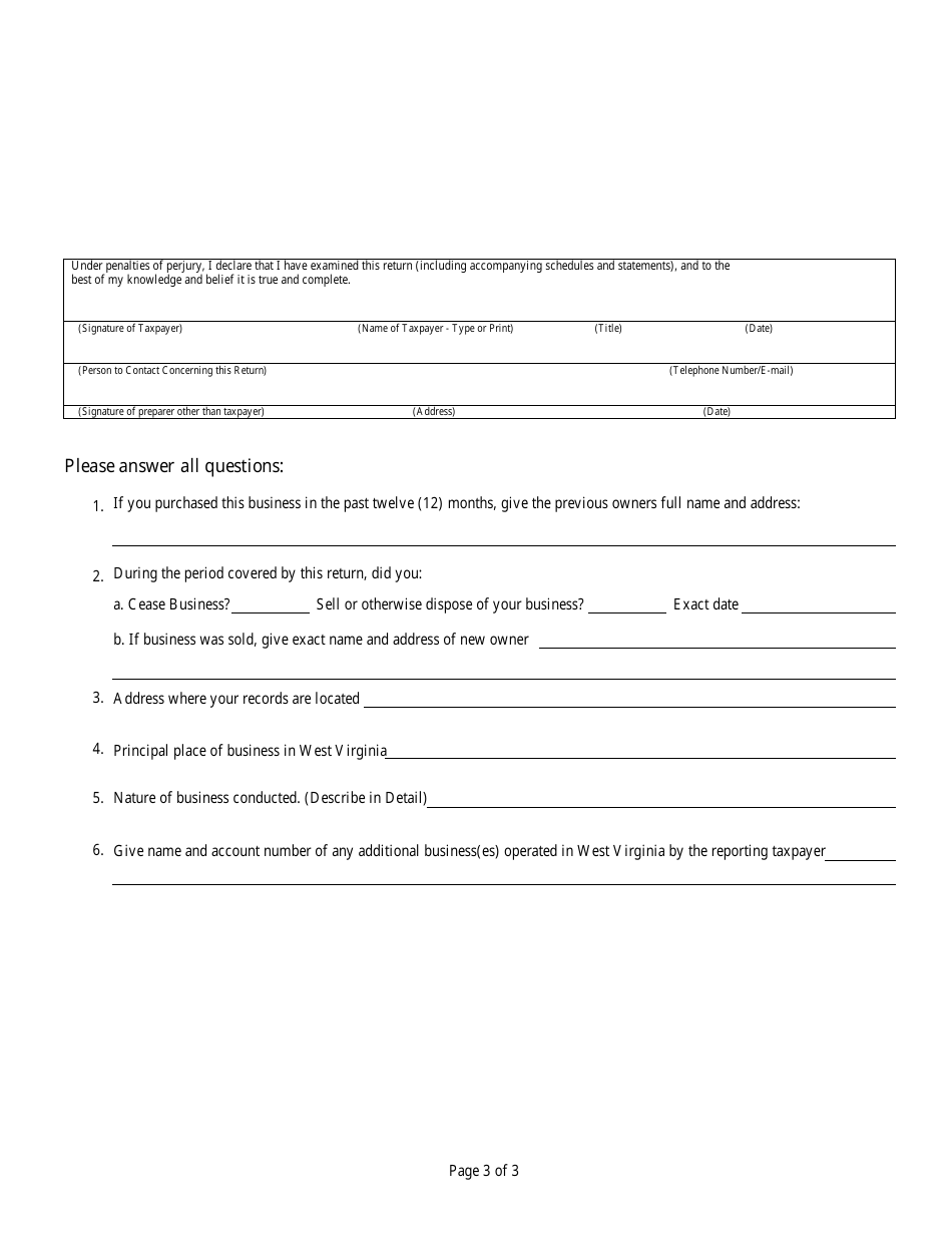 Form WV / BOT-301e Annual Business  Occupation Tax Return for Electric Power - West Virginia, Page 3