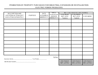 Document preview: Schedule I-EPP Property List - Itemization of Property Purchased for Industrial Expansion or Revitalization - Electric Power Producers - West Virginia