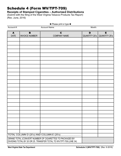 Form WV/TPT-709 Schedule 4  Printable Pdf