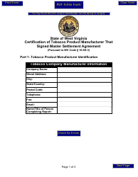 Document preview: State of West Virginia Certification Form of Tobacco Product Manufacturer That Signed the Master Settlement Agreement - West Virginia