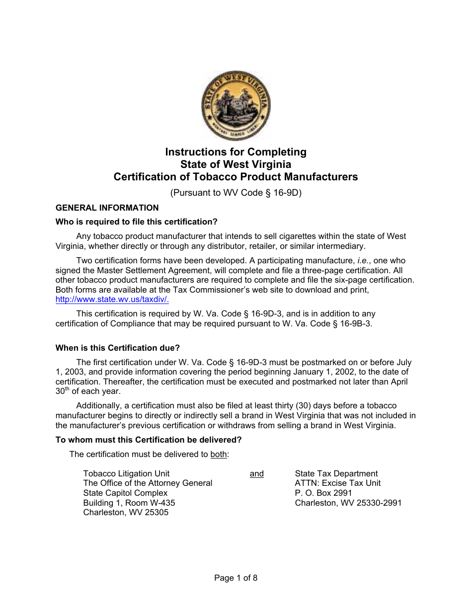Download Instructions for State of West Virginia Certification of