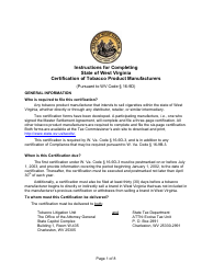 Instructions for State of West Virginia Certification of Tobacco Product Manufacturers - West Virginia