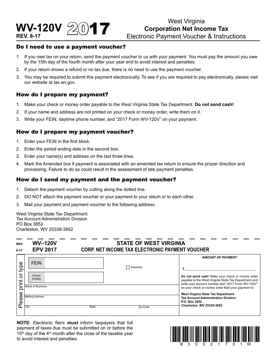 Form WV-120v - 2017 - Fill Out, Sign Online and Download Printable PDF ...