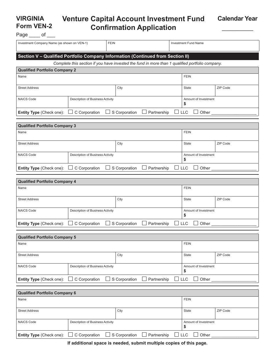 Form VEN-2 Venture Capital Account Investment Fund Confirmation Application - Virginia, Page 2