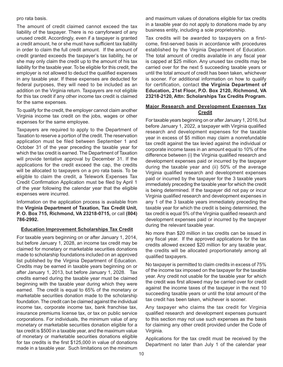 Instructions for Form 760, 760PY, 763, 765 Schedule CR Credit Computation Schedule - Virginia, Page 10