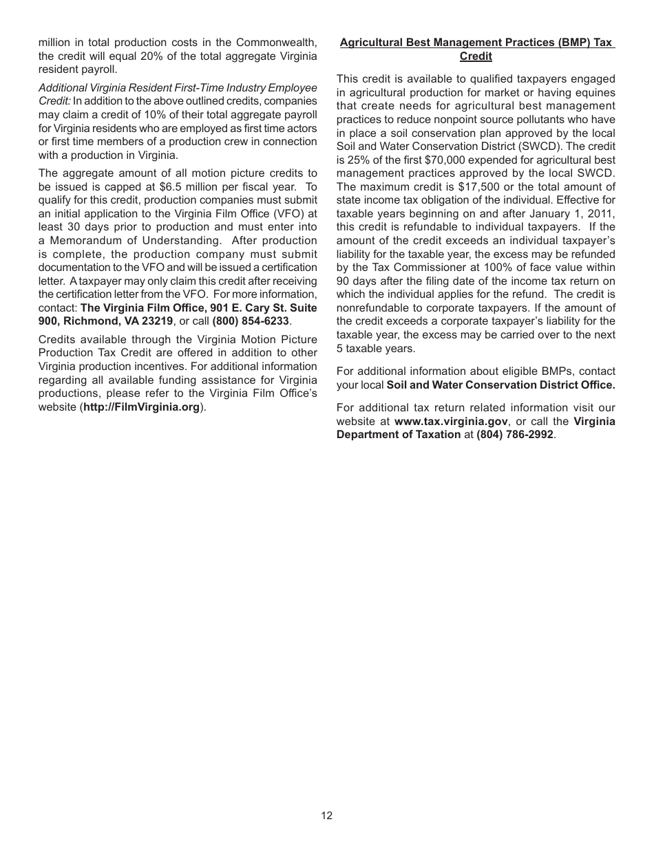 Instructions for Form 760, 760PY, 763, 765 Schedule CR Credit Computation Schedule - Virginia, Page 12