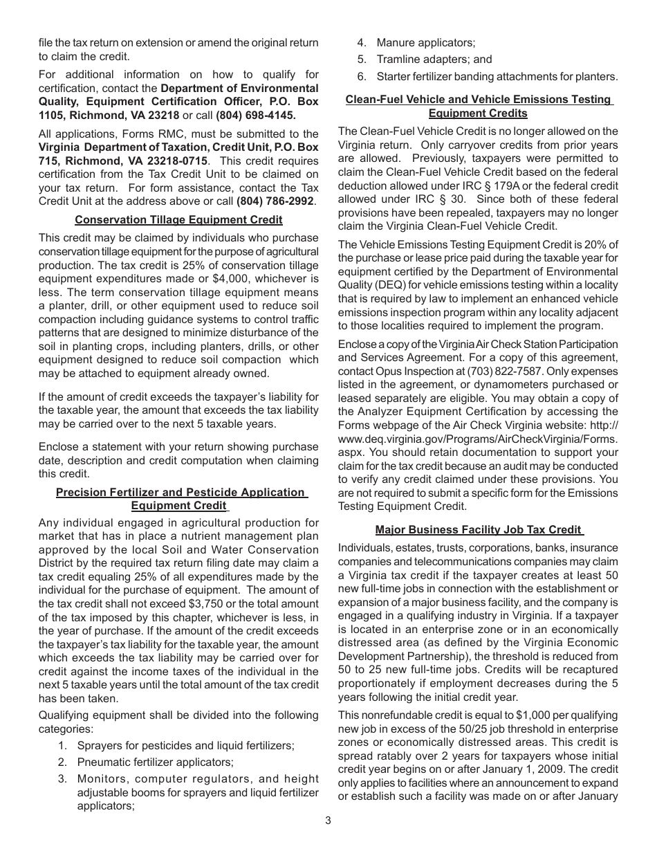 Instructions for Form 760, 760PY, 763, 765 Schedule CR Credit Computation Schedule - Virginia, Page 3