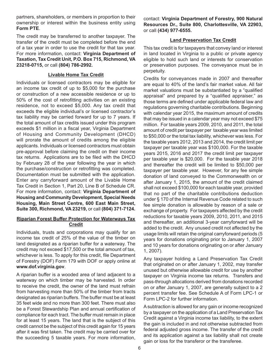 Instructions for Form 760, 760PY, 763, 765 Schedule CR Credit Computation Schedule - Virginia, Page 6