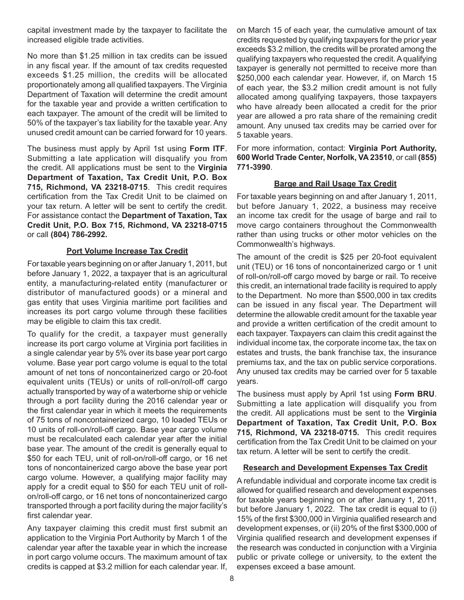 Instructions for Form 760, 760PY, 763, 765 Schedule CR Credit Computation Schedule - Virginia, Page 8