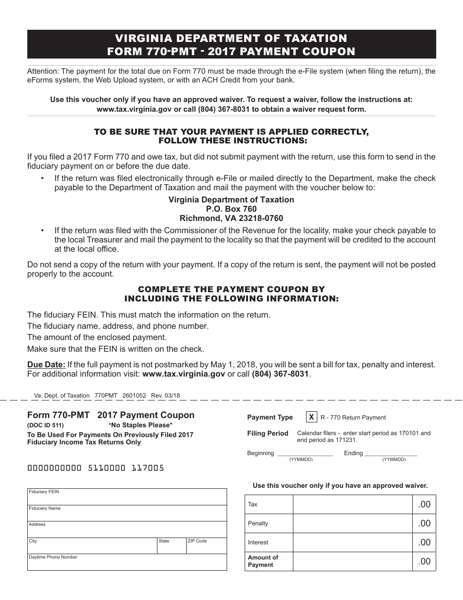 Form 770-PMT Payment Coupon - Virginia, Page 2