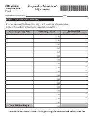 Schedule 500ADJ Corporation Schedule of Adjustments - Virginia, Page 2