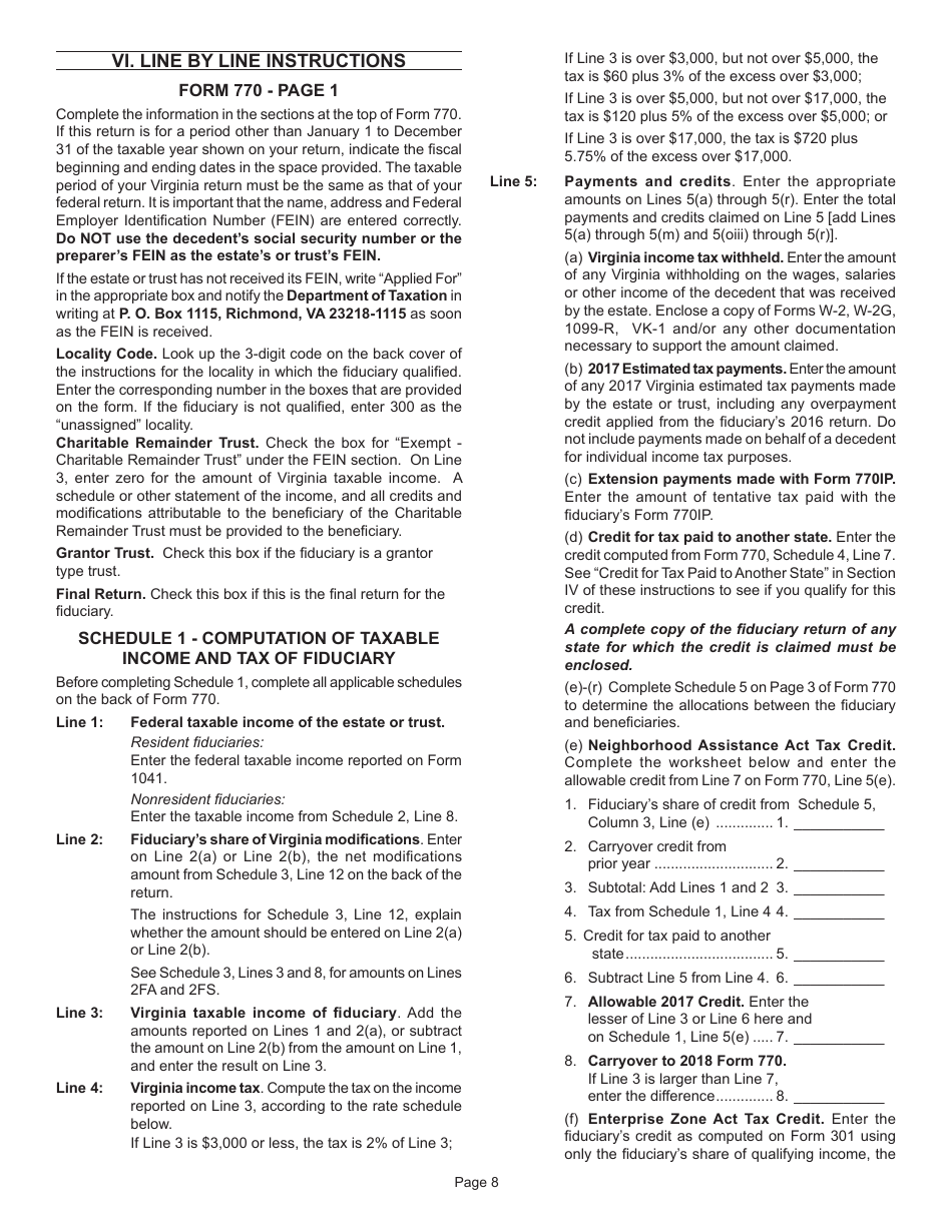Instructions for Form 770 Virginia Fiduciary Income Tax - Virginia, Page 10
