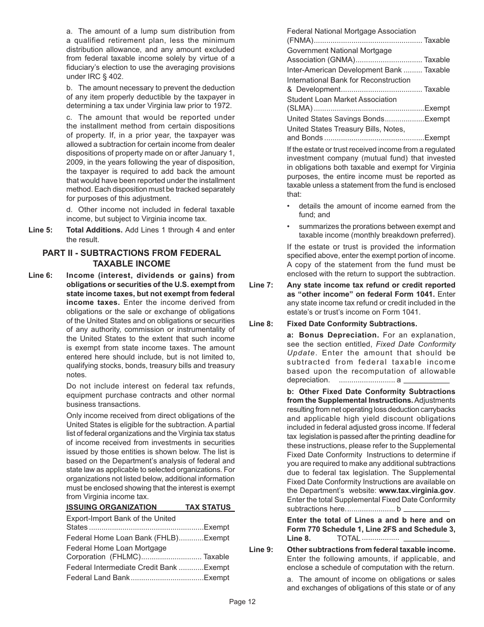 Instructions for Form 770 Virginia Fiduciary Income Tax - Virginia, Page 14