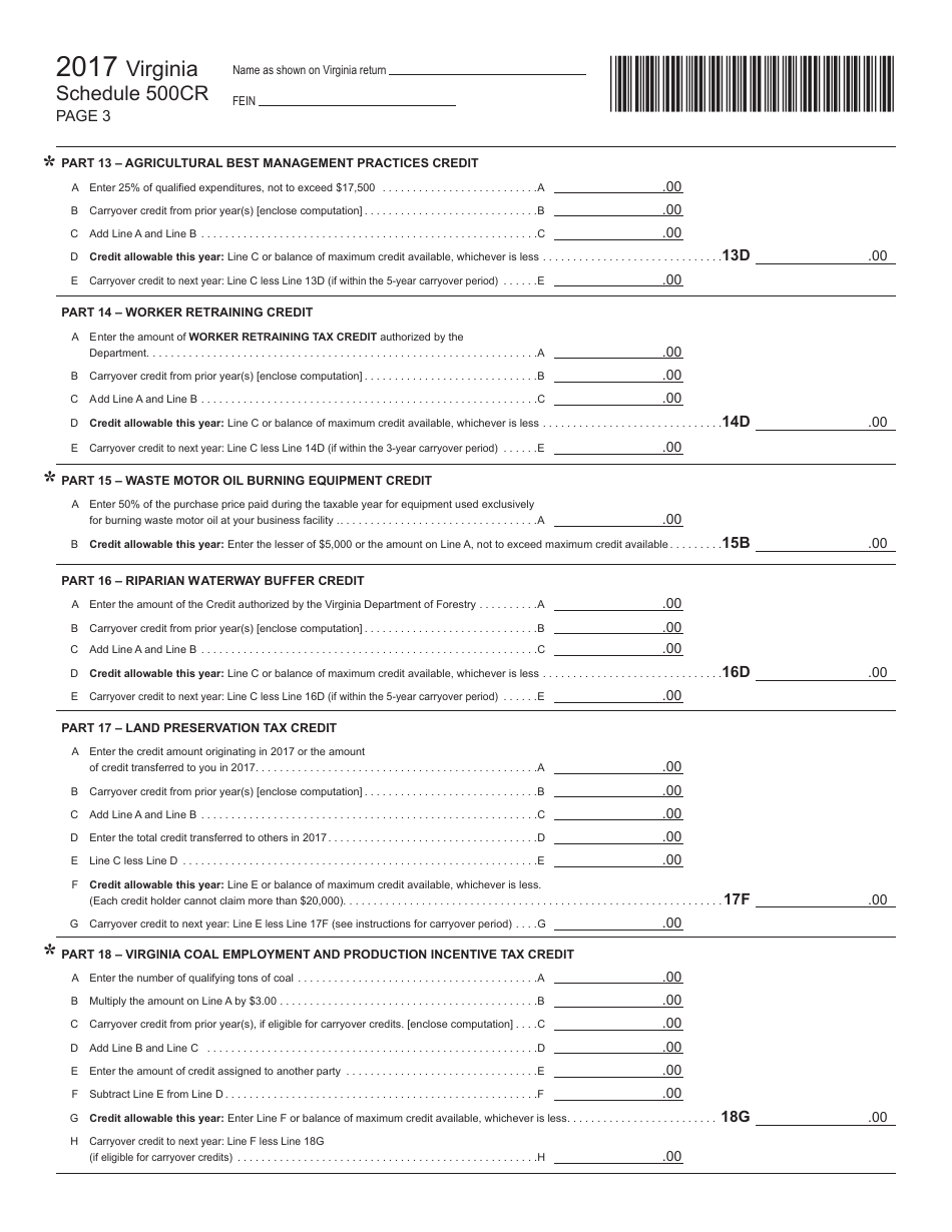 Form 2601011-W Schedule 500CR Credit Computation Schedule - Virginia, Page 3
