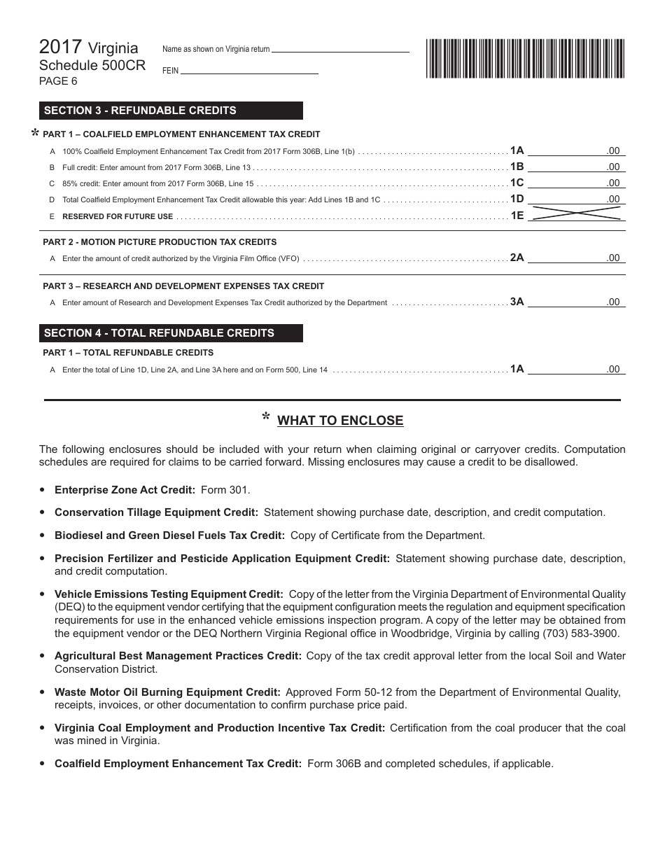 Form 2601011 W Schedule 500cr 2017 Fill Out Sign Online And Download Fillable Pdf Virginia 1531