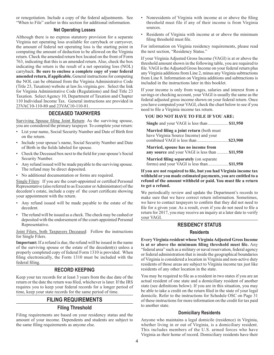 Instructions for Form 763 Nonresident Individual Income Tax - Virginia, Page 10