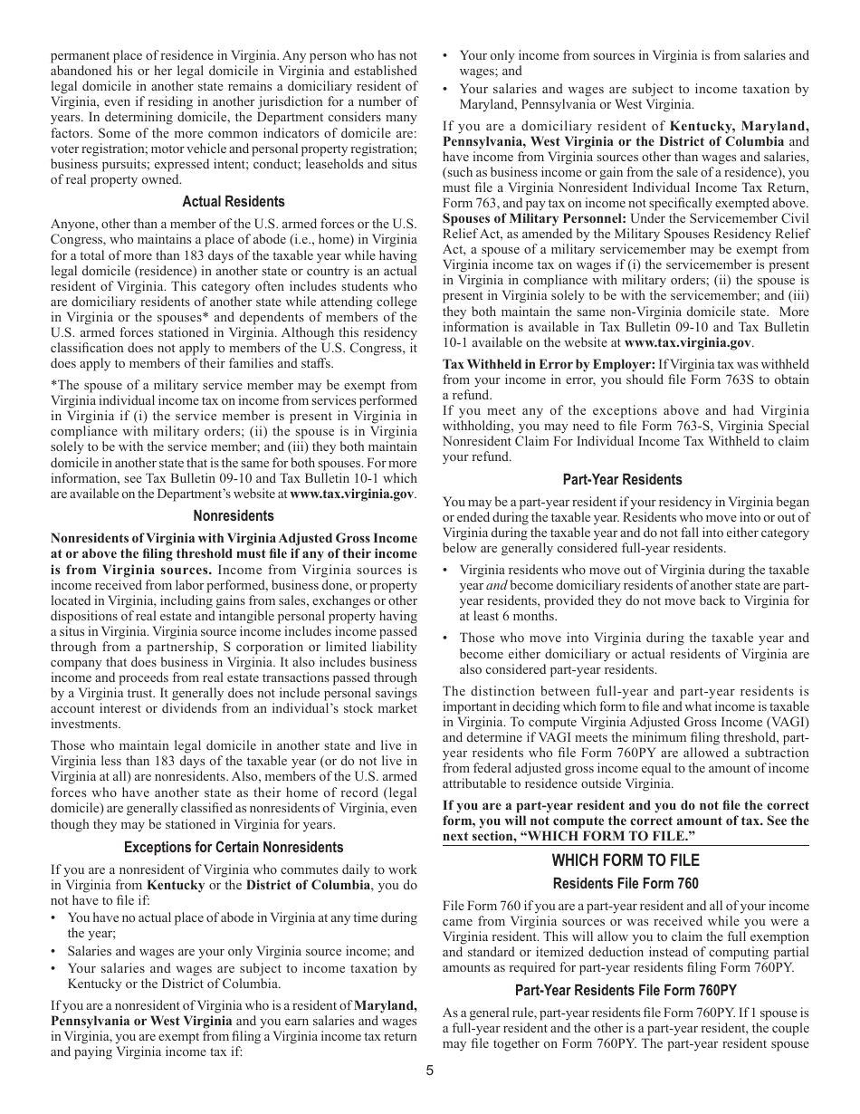 Instructions for Form 763 Nonresident Individual Income Tax - Virginia, Page 11