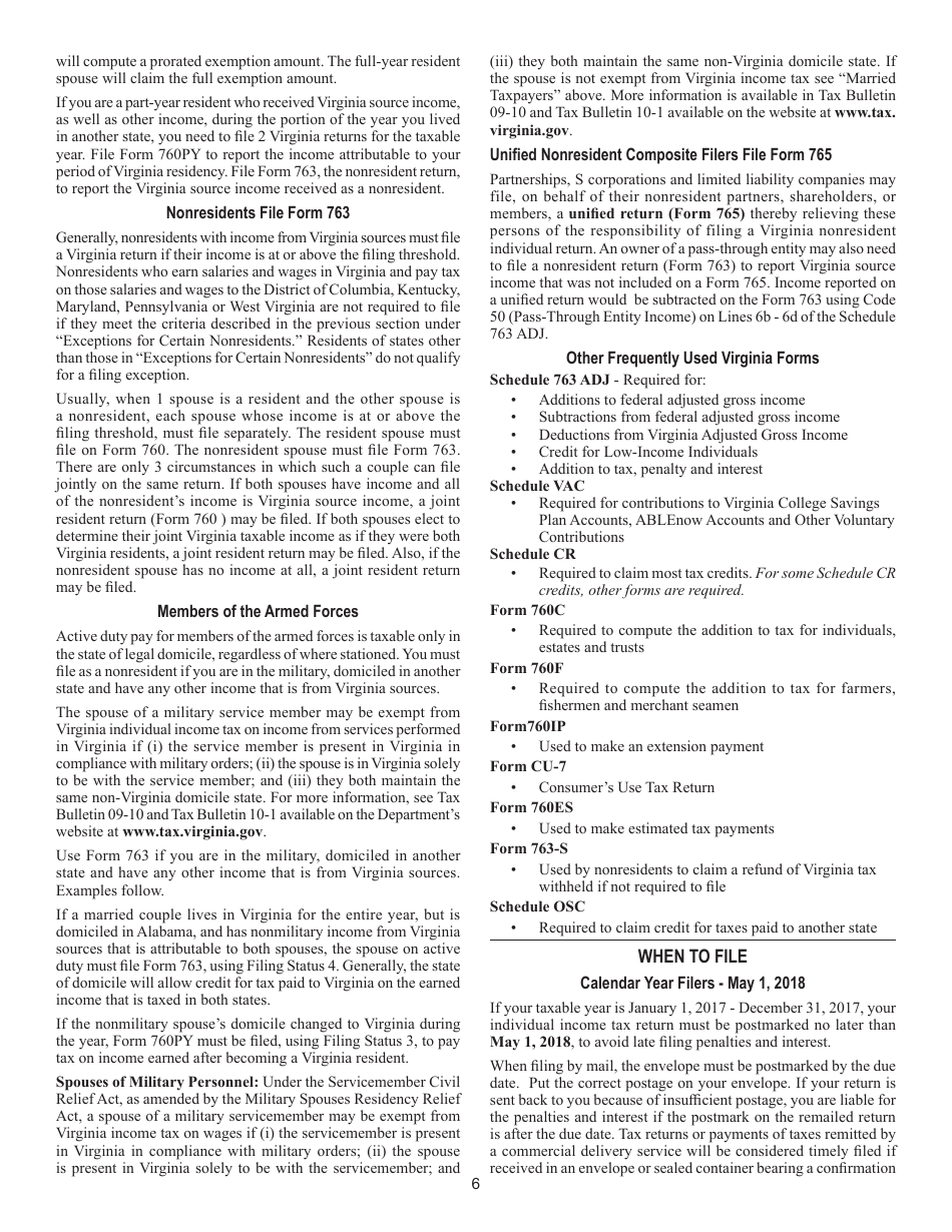 Instructions for Form 763 Nonresident Individual Income Tax - Virginia, Page 12