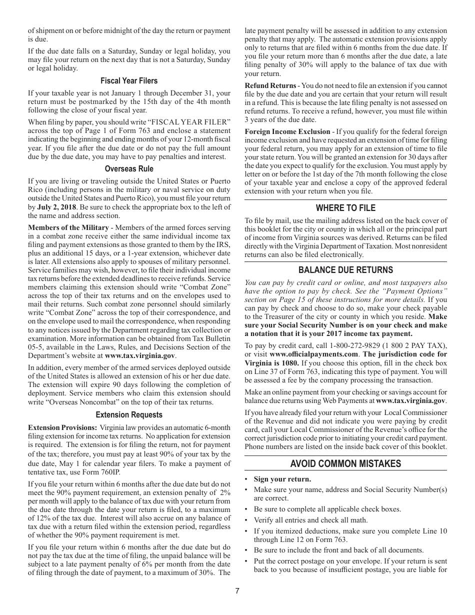 Instructions for Form 763 Nonresident Individual Income Tax - Virginia, Page 13